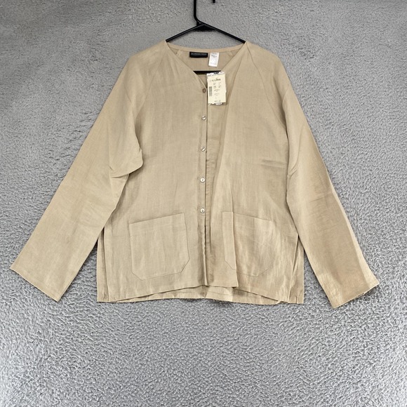 The J. Peterman Company Tops - The J Peterman Company Linen‎ Tunic Top Womens Large Beige Button Front Utility